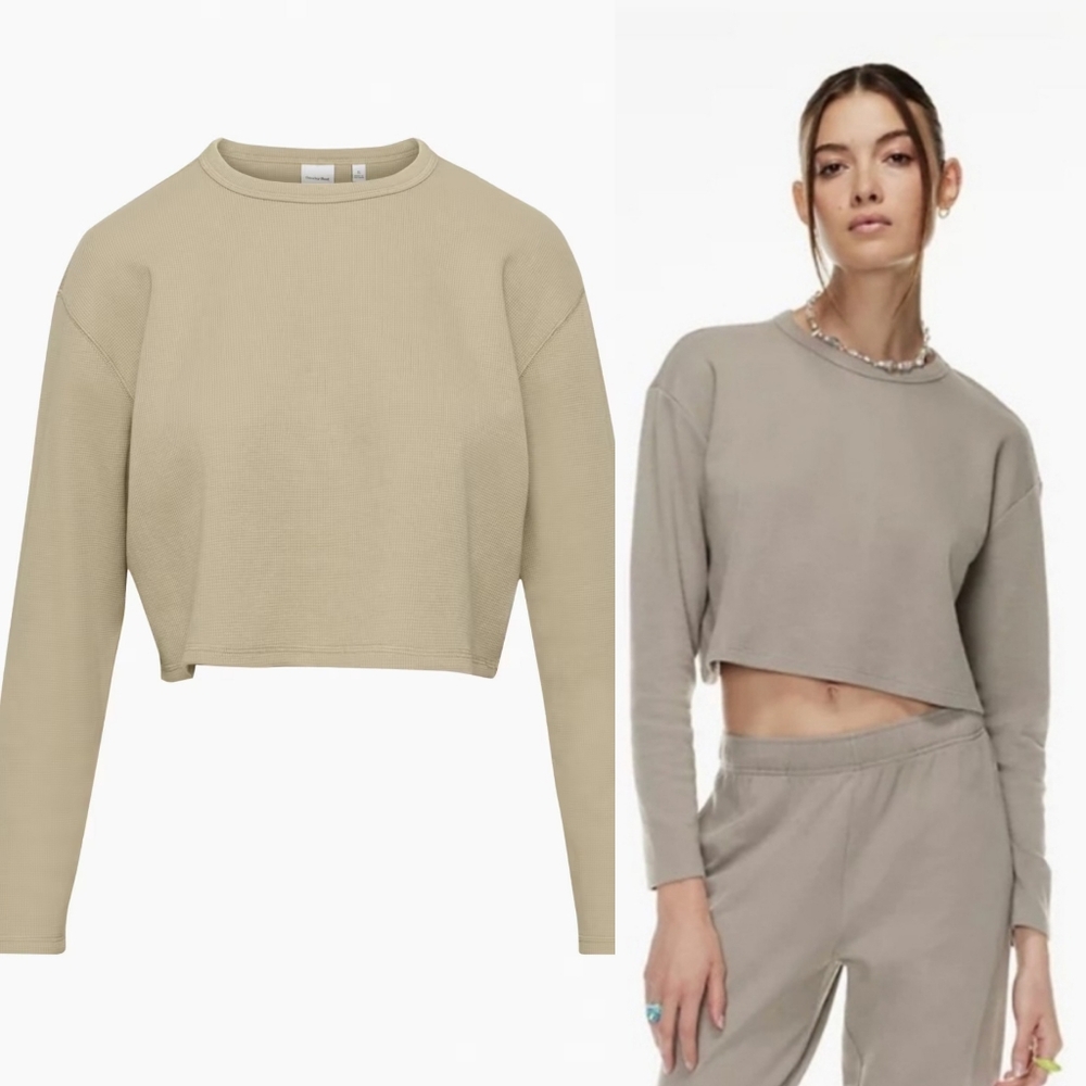 Aritzia Sunday Best Baby Waffle Long sleeve Thermal Top S Fluent Taupe Size S